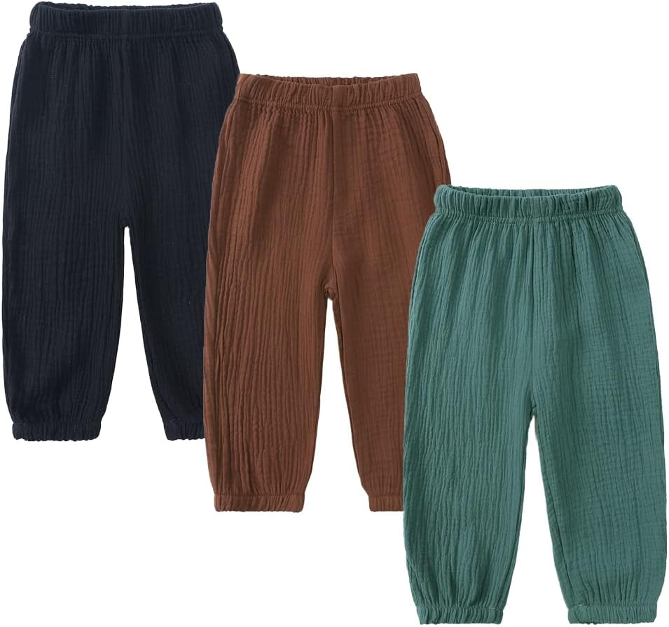MYGBCPJS Baby Boys Girls Cotton Linen Trousers Kids Casual Ankle Pants Loose Long Bloomers