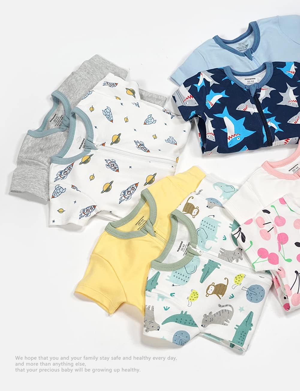 Teach Leanbh Baby Boys Girls 2 Pack 2 Way Zipper Footless Pajamas Cotton Short Sleeve Printing Romper Sleep and Play