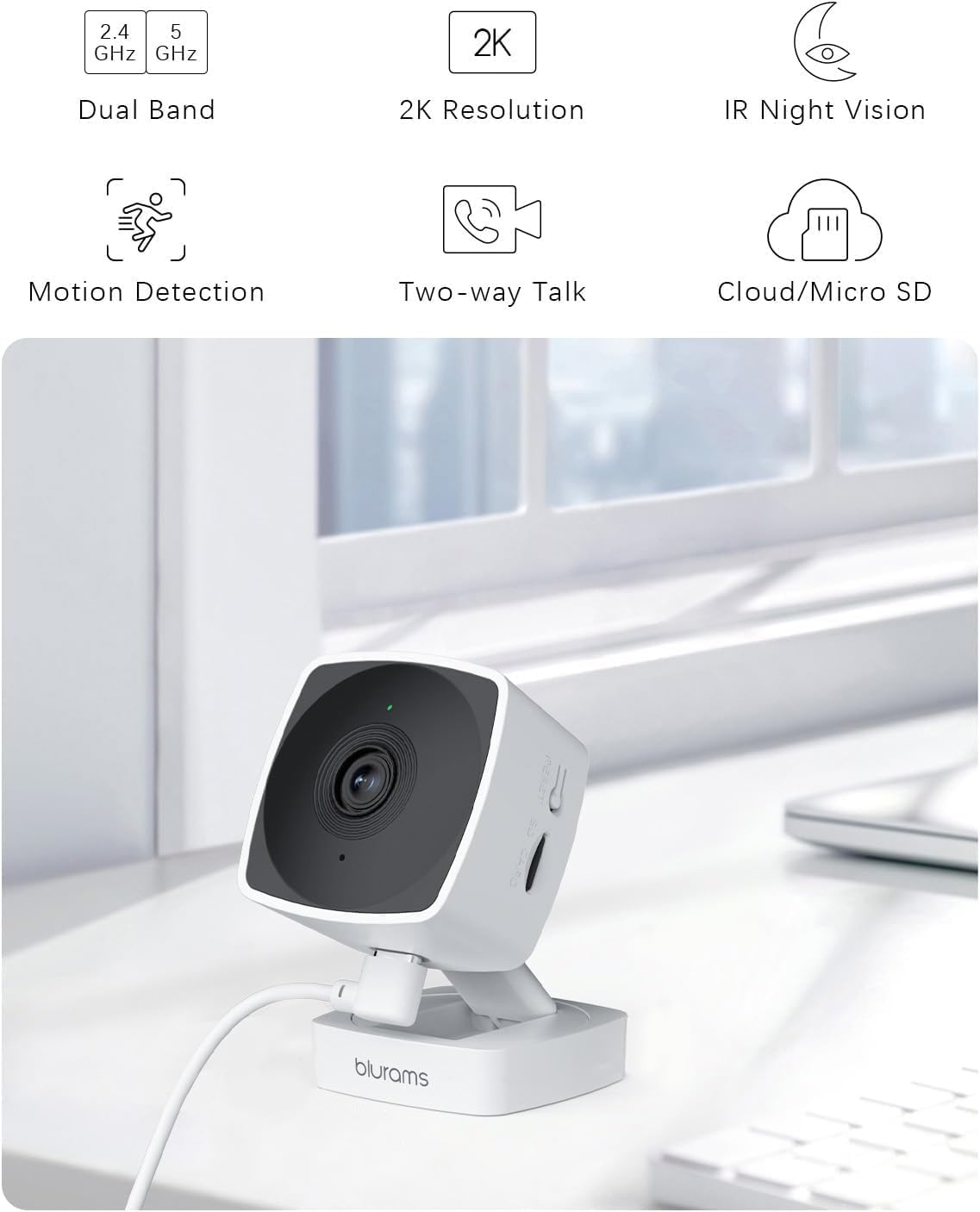 blurams 2.4G/5G Cameras for Home Security, 2K Pet Camera Indoor with Phone App, Foldable Security Camera w/Motion Detection, 2-Way Talk, IR Night Vision