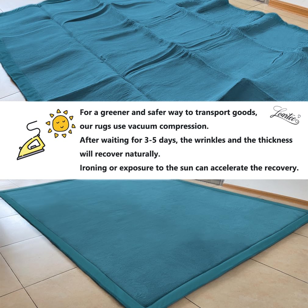 Loartee Coral Velvet Crawling Rugs & Area Rugs (6.0'x 6'8", Blue) for Toddler Children Play Mat & Yoga Mat Exercise Pads