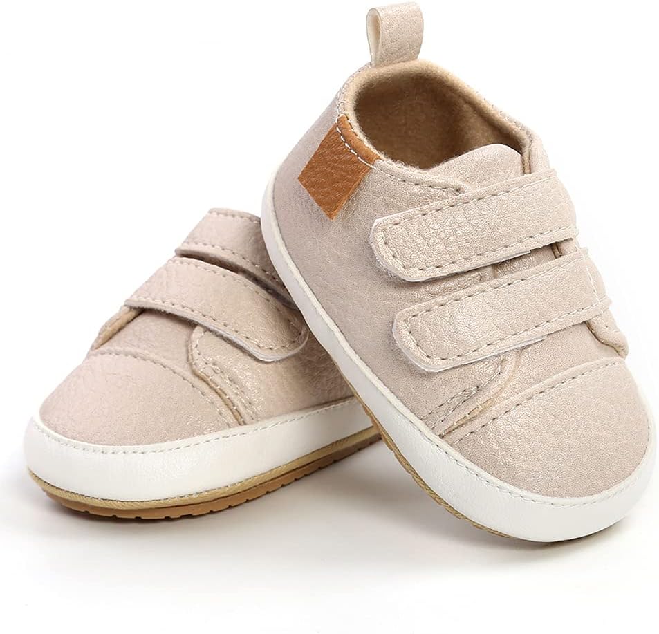 SOFMUO Baby Boys Girls High Top Ankle PU Leather Sneakers Soft Rubber Sole Infant Moccasins Newborn Oxford Loafers Anti-Slip Toddler Wedding Uniform Dress Shoes