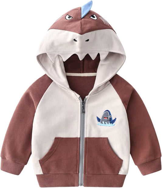 Toddler Boys Full Zip Dinosaur Hoodies Comfortable Sweatshirt