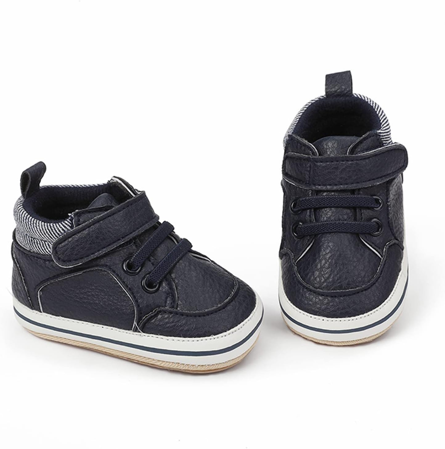 SOFMUO Baby Boys Girls High Top Ankle PU Leather Sneakers Soft Rubber Sole Infant Moccasins Newborn Oxford Loafers Anti-Slip Toddler Wedding Uniform Dress Shoes