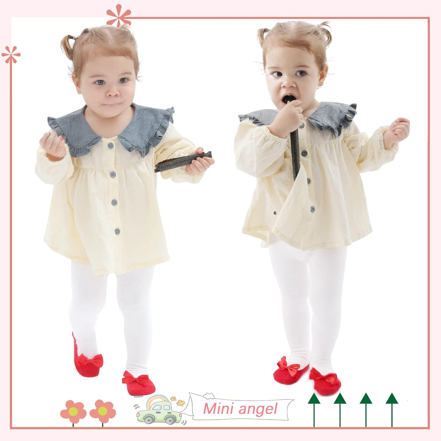Mini angel Baby Tights Non Slip Baby Girl Tights Plain/Shoe-Look Leggings Seamless Pantyhose Warm Cotton Leggings Non-Skid