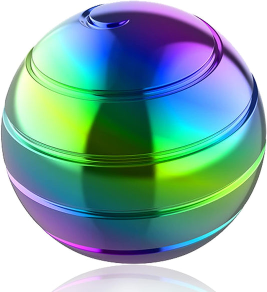 Metal Kinetic Desk Toy, Optical Illusion Fidget Spinning Top Ball, Unique Executive Stress Relief Gift for Adults (Multicolored)