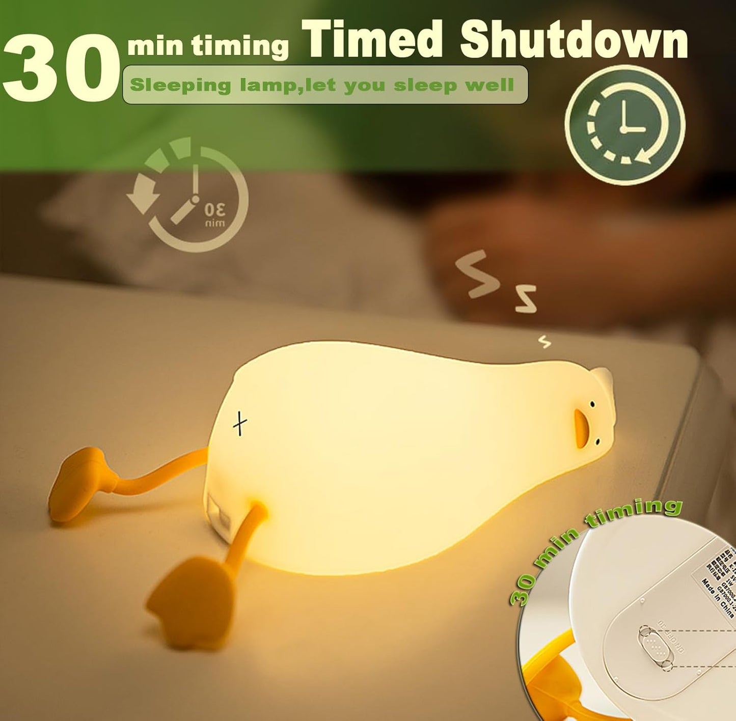 DREAMING MY DREAM Cute Duck Night Light,Rechargeable Fun Lying Flat Duck Lamp,LED Squishy Animal Novelty Lamp,Light up Duck for Kids Great Gift,3 Level Dimmable Nursery Nightlight Touch Lamp