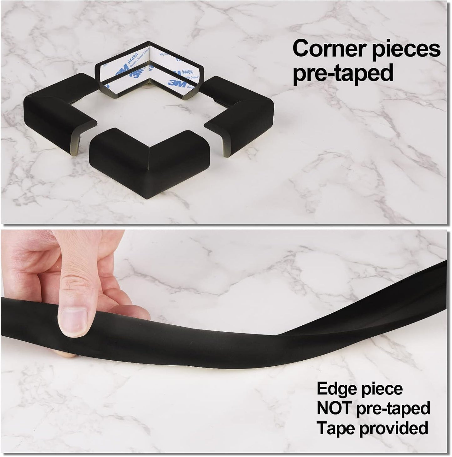 Baby Proofing Edge and Corner Guards, Safety Furniture Bumper with 3M Double-Sided Tape,16.40ft Edge + 4 Pre-Taped Corners Baby Corner Protector for Fireplace, Table, Stair, Cabinet(Black)