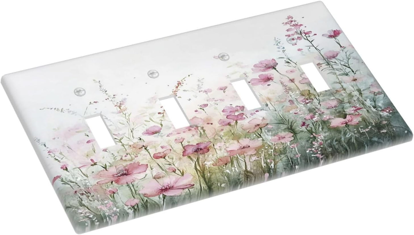 Light Switch Covers Wildflower Botanical Watercolor Floral Quad Toggle Electrical Faceplate 4 Gang Wall Plate Decorative Switch Plates For Bed Room Living Room Decor