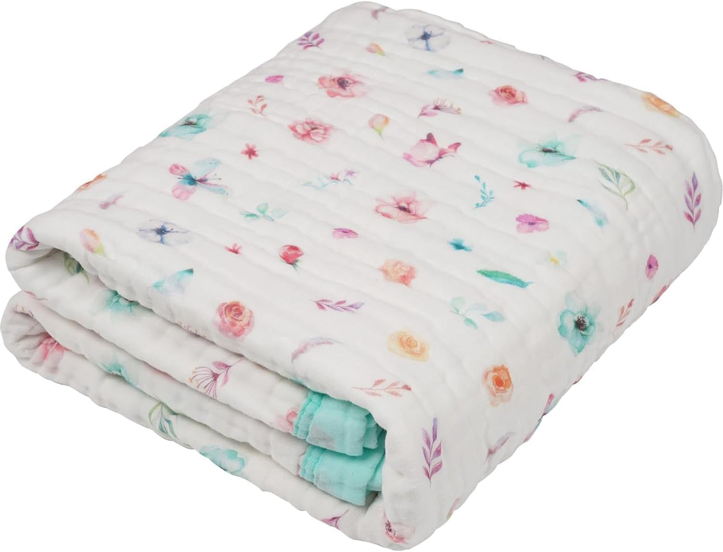 Organic Cotton Muslin Baby Blanket for Boys and Girls - Luxurious Soft Toddler Quilt for Swaddling - Gender Neutral Blankets Makes a Great Pastel Floral