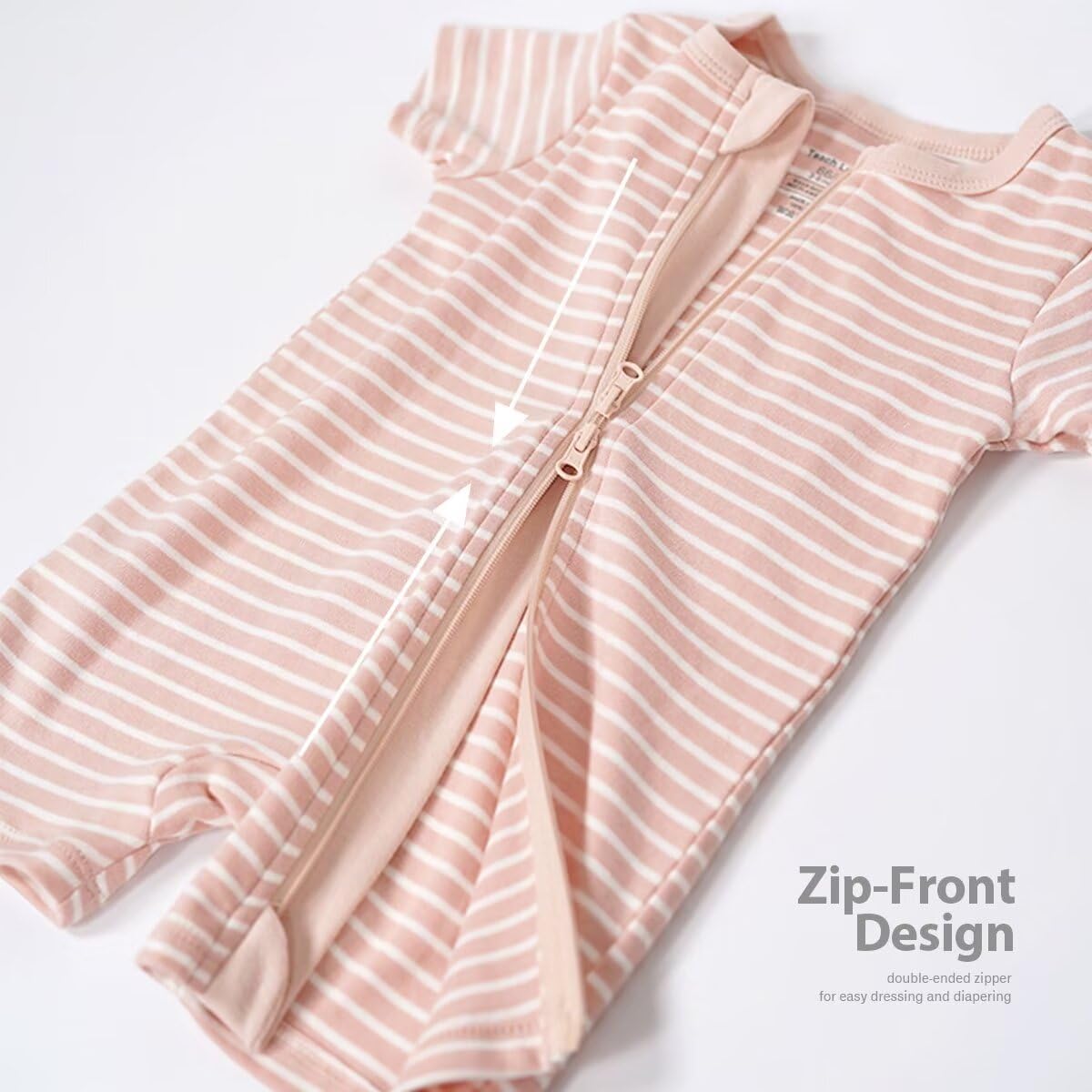 Teach Leanbh Unisex Baby 2 Pack Pajamas Cotton Short Sleeve 2 Way Zipper Stripe Soild Romper Jumpsuit Sleep and Play