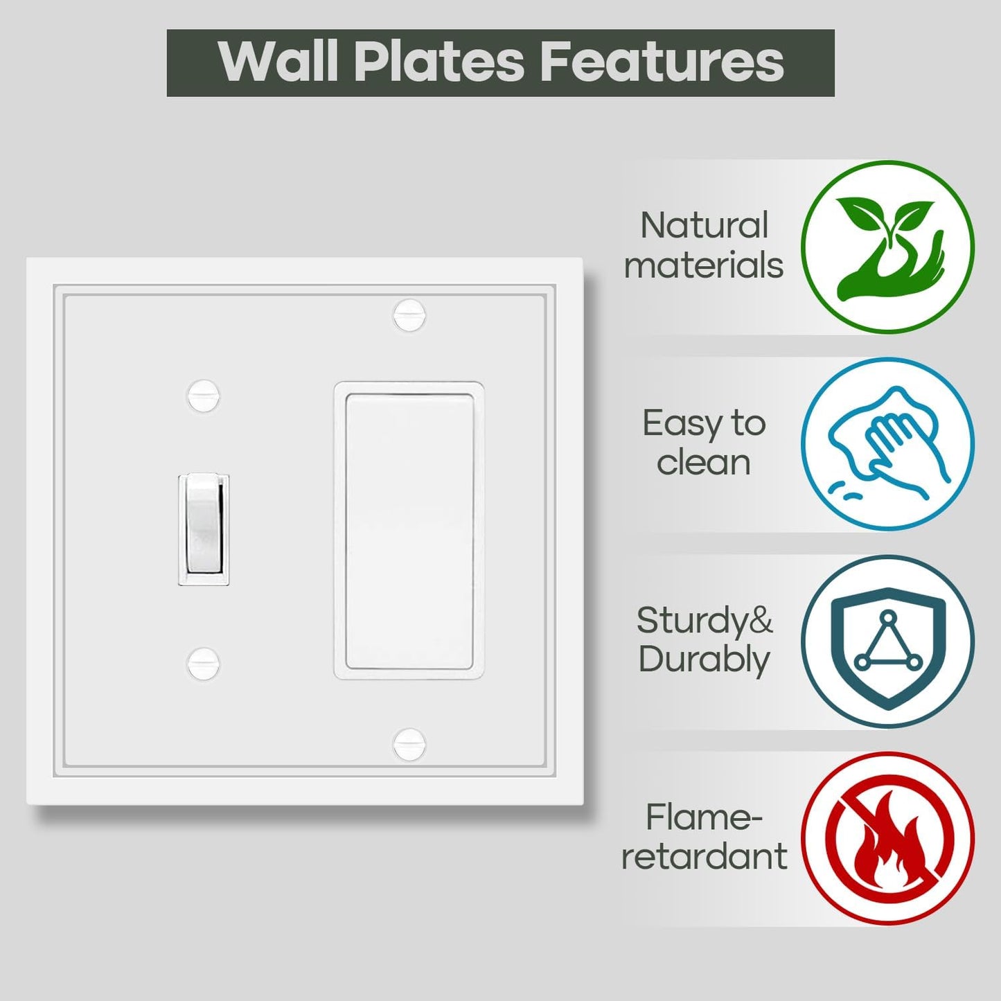 Toggle/Decorator Combo Light Switch Cover Plate White Classic Decorative Switch Plates Cover 2 Gang Wall Plate Cover for Duplex, Toggle, Combo, 2 Pack