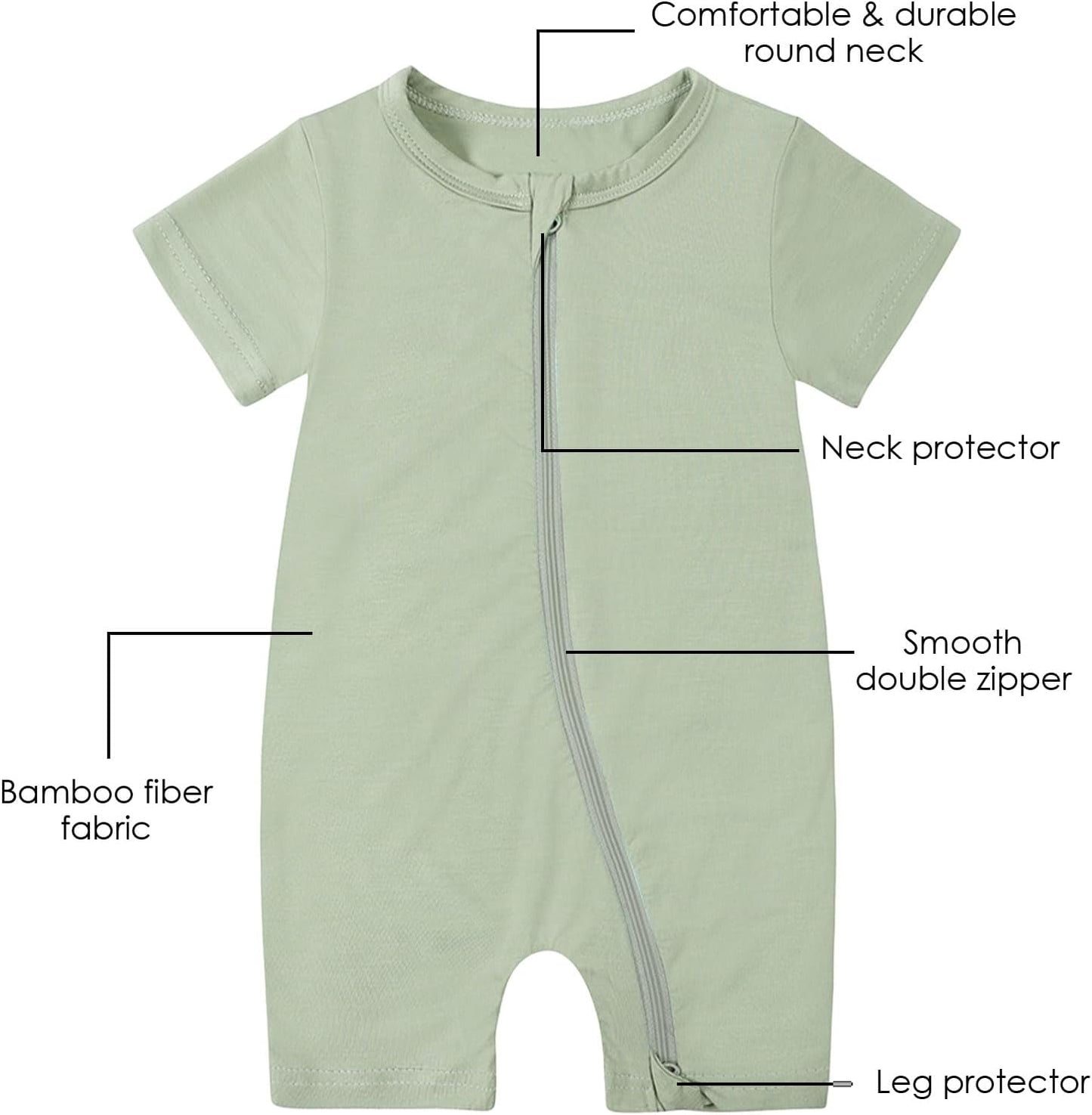 OPAWO Bamboo Baby Pajamas 3 Pack, Double Zipper Bamboo Sleepers for Baby Boy Girl Romper, Toddler Summer Clothes Outfit 0-24M