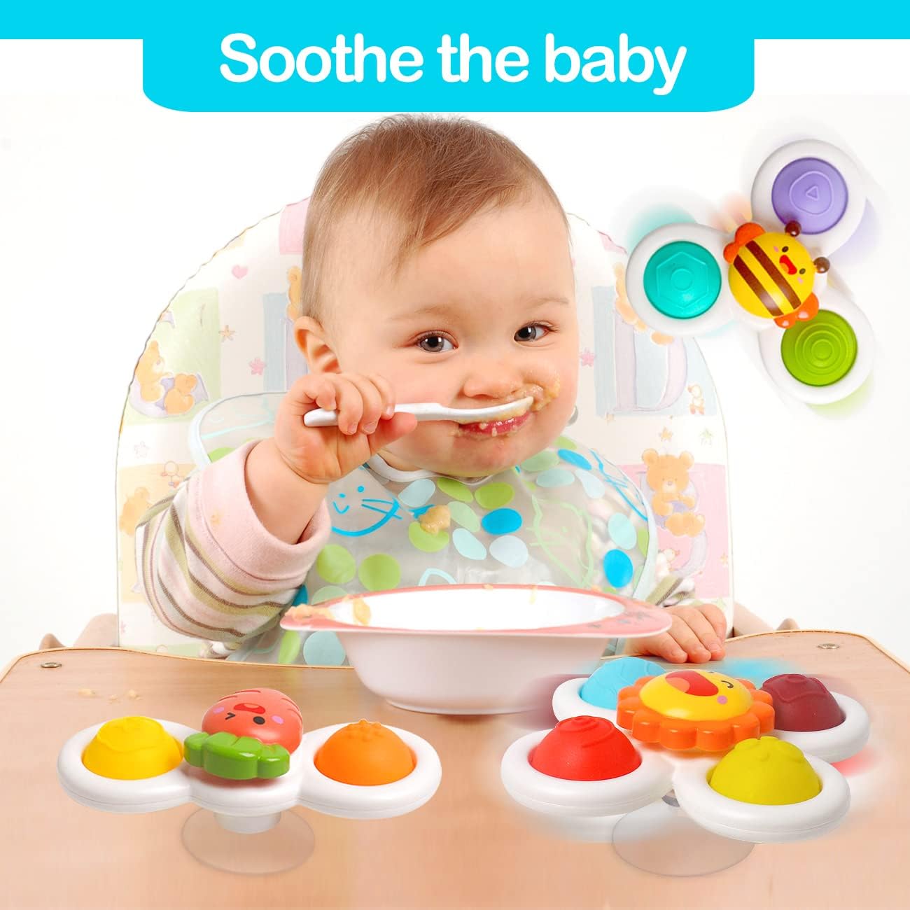 3PCS Suction Cup Toy for Baby 12-18 Months Spinning Sensory High Chair Toys Car Window Airplane Travel Toys First Birthday Easter Gift for Toddlers 1 2 3 Year Old Boys Girls