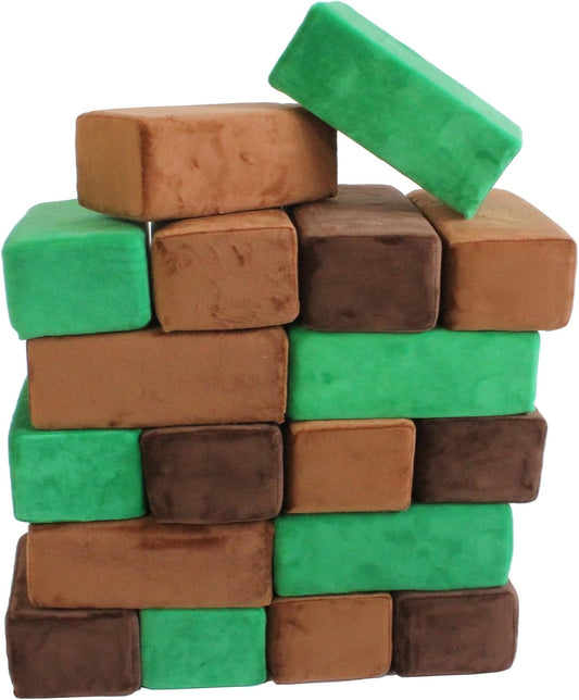The Original Premium Plush Building Block for Kids - Certified Safe Foam Blocks in Luxuriously Soft Fabric Covers - Set of 24 (Earth)