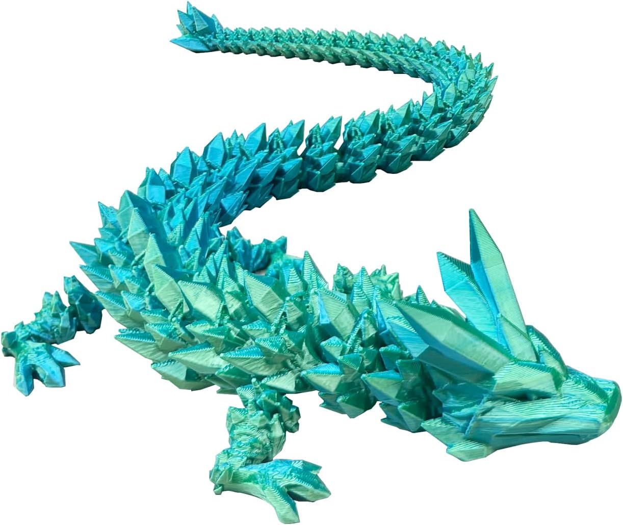 3D Printed Dragon with Dragon Egg 16.5'' Articulated Dragon Crystal Dragon Fidget Dragon Egg Toys Executive Desk Toys (Blue Green, Dragon Only)