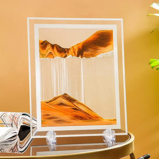 Moving Sand Art Picture 3D Deep Sea Sandscapes Sand Art Liquid Motion Bubbler Timer for Adult Kid Desktop Art Toys for Home Decor and Office(Square+Gold+7In)