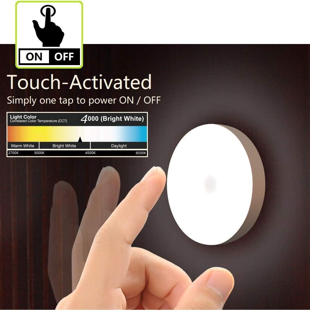Mini Touch Light, Rechargeable Battery Operated Closet Lights Wardrobe Lights, Magnetic Stick-on Anywhere LED Night Light, Wireless Under Cabinet Lighting, Dimmable Tap Push Light Lamp