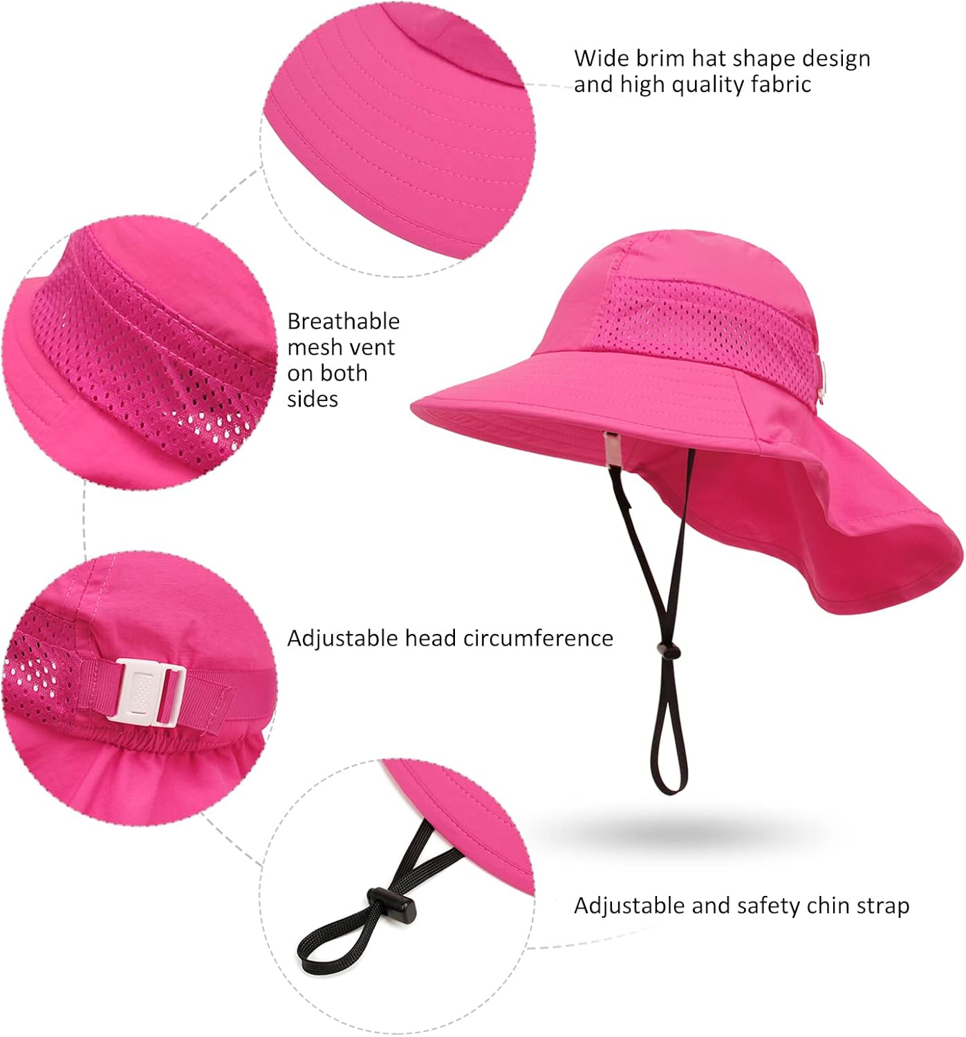 CHUNG Baby Sun Protection Hat Summer Toddler Adjustable UPF 50+ Wide Brim Neck Flap Beach Caps Boys Girls 1-12 Years Kids