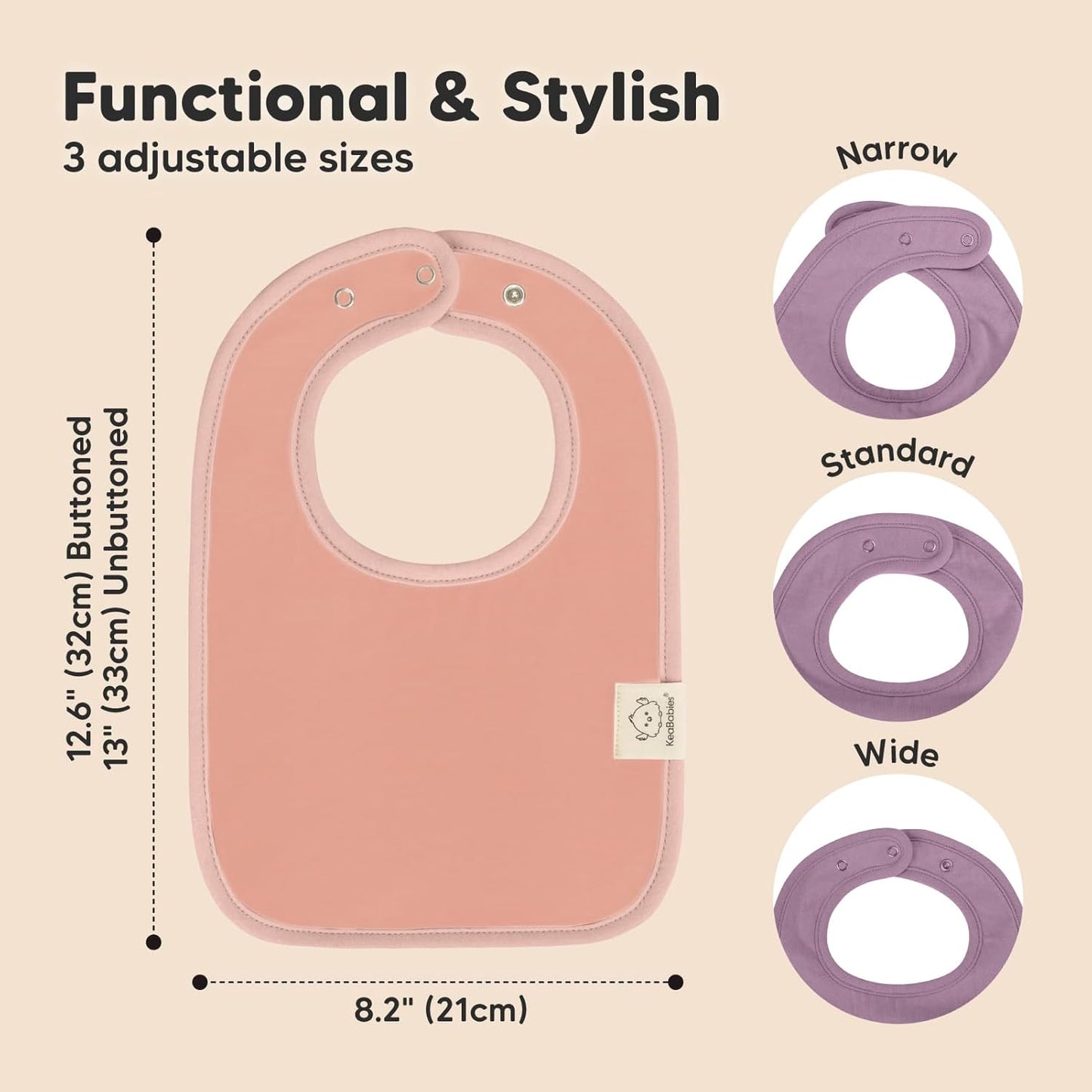 KeaBabies 8-Pack Organic Baby Bibs for Boys, Girls - Super Absorbent Cotton Drool Bibs for Baby Girl & Boy, Teething Toddler, Drooling Newborn, Ultra Soft & Machine Washable (Mauve)