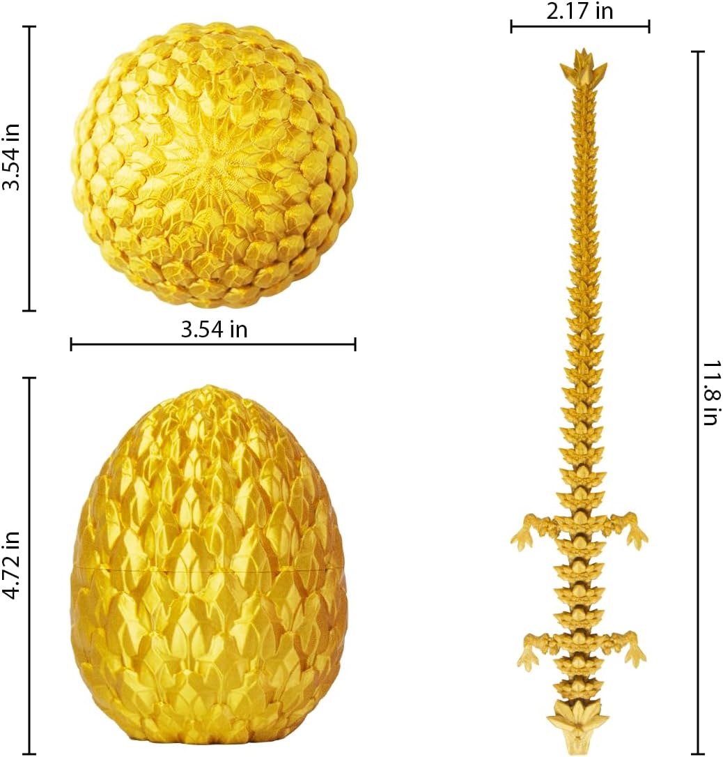3D Printed Dragon Egg, Beautiful Flexible Joints Executive Desk Toys, Gifts for Adults and Kids (Gold)