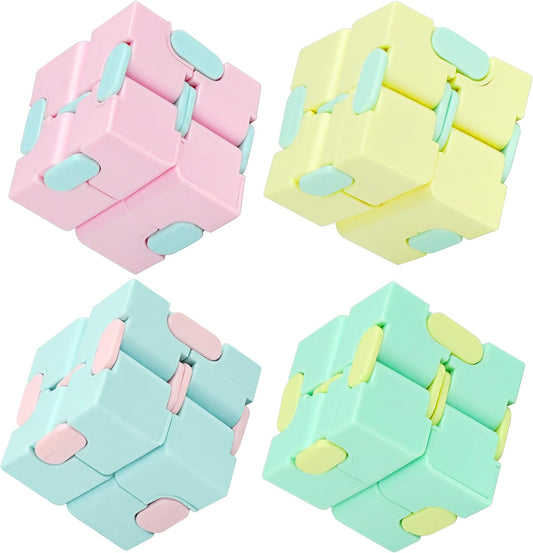 Infinitycube Fidget Toy Stress Relieving Fidgeting Game for Kids and Adults,Cute Pocket-Sized Unique Gadget for Anxiety Relief and Kill Time (4 Pack Macarons)