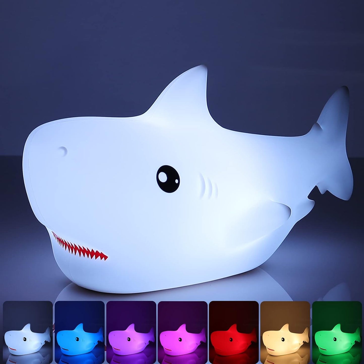 Tremdwoto Night Light for Kids, 7 Colors Shark Night Light Rechargeable Squishy Silicone LED Nightlight Lamp as Birthday Christmas Gifts for Baby Boys Children Toddlers Tween Girls Nursery