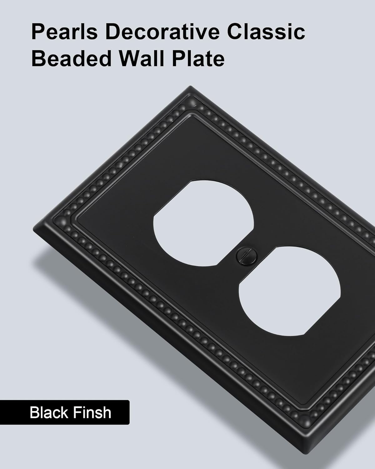 2-Pack Duplex Outlet Cover, Black Metal Wall Plates for Electrical Outlets, 1 Gang Receptacle Light Switch Cover, Pearls Beaded Decorative Switch Plates and Outlet Covers