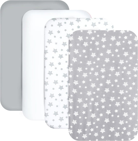 Mini Portable Crib Sheets 4 Pack for Boys or Girls (38" X 24"), Compatible with Dream on Me, Delta Porta Crib and Arms Reach Ideal Cosleeper, Grey