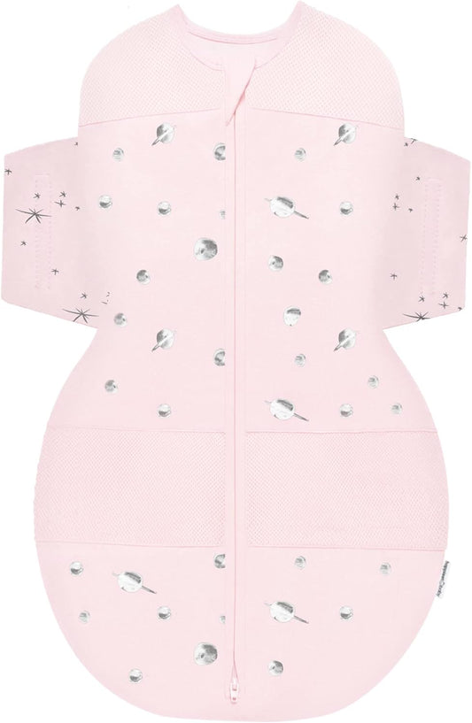 Happiest Baby SNOO Sleep Sack - 100% Organic Cotton Baby Swaddle Blanket - Doctor Designed Promotes Healthy Hip Development (Rose Planets, Medium)