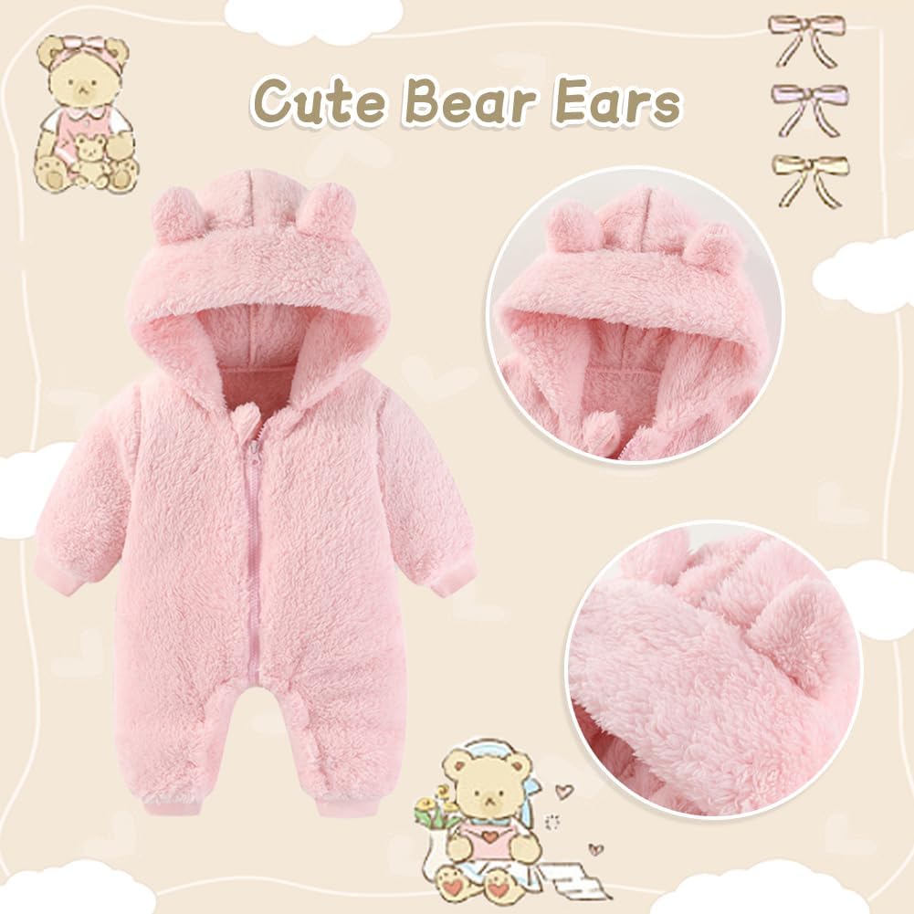 UVIPC Baby Newborn Bear Outfit Fleece Snowsuit Winter Clothes Hooded Jumpsuit Romper for Baby boy girl