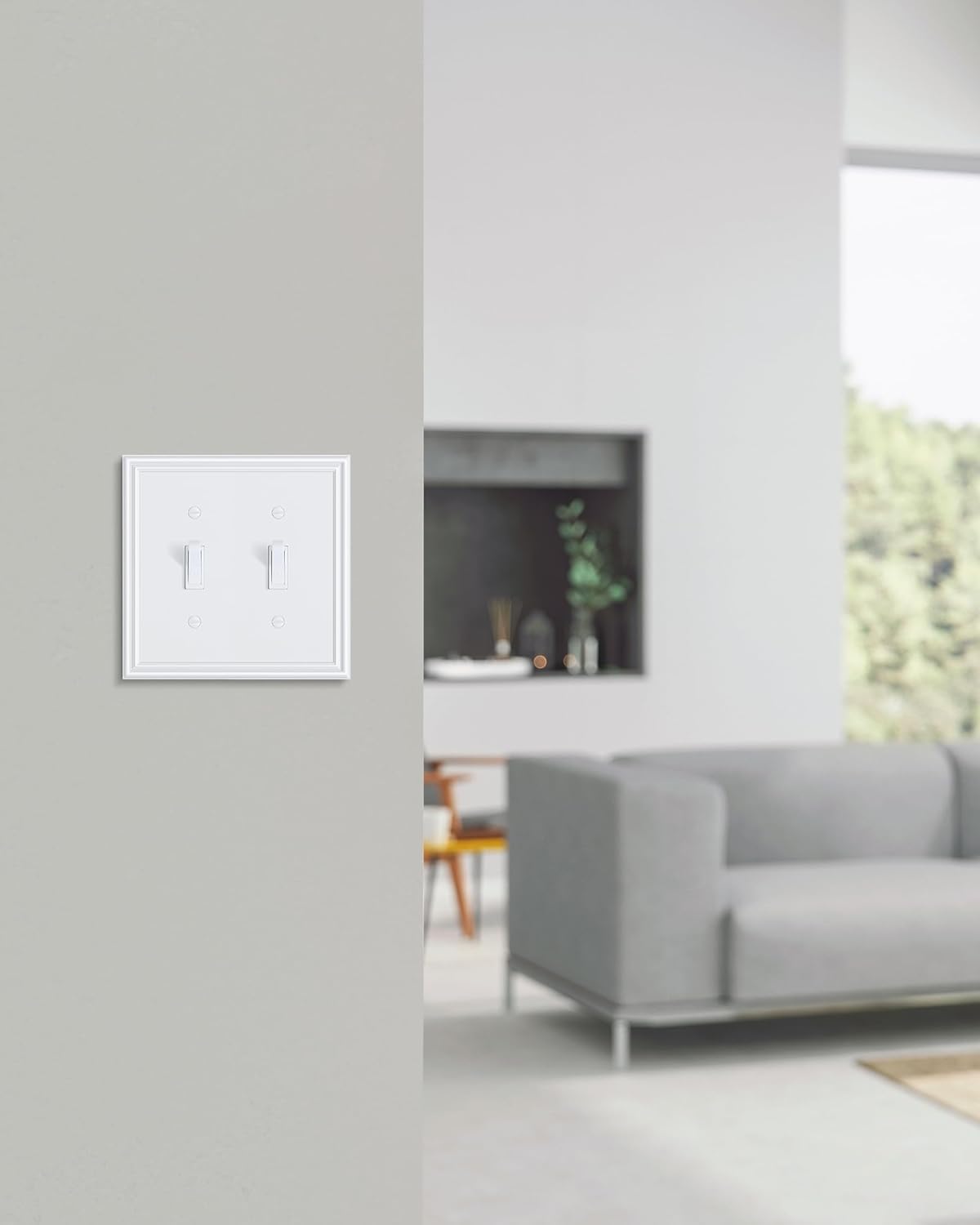 2-Pack Double Toggle Light Switch Cover Plate, Durable Solid Zinc Alloy Decorative Dual Switch Plate Covers, Pure White 2 Gang Wall Plate, Corrosion Resistant