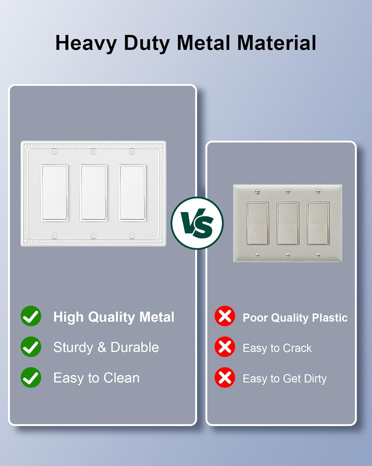 2-Pack Triple Decorator Outlet Cover Plate, Pure White Pearls Decorative Switch Plates and Outlet Covers, Metal Wall Plates for Electrical Outlets