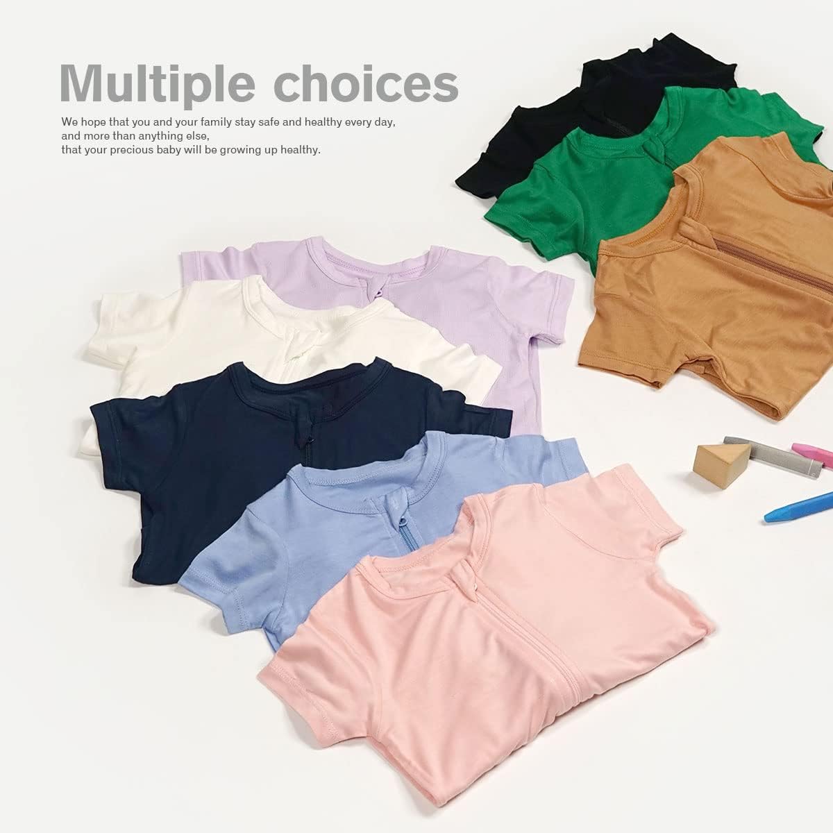 Teach Leanbh Toddler Unisex Baby Bamboo Viscose Pajamas 2 Way Zipper Short Sleeve Footless Romper Jumpsuit Sleep and Play