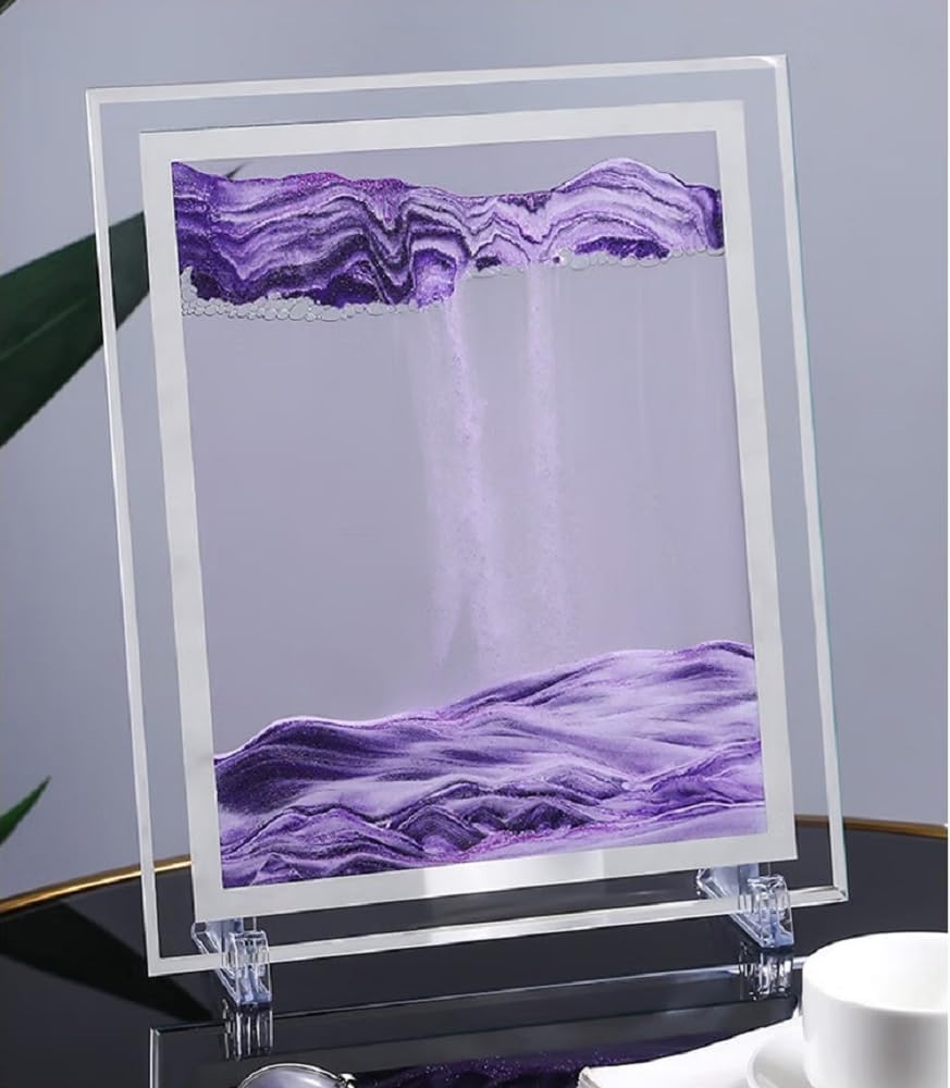 Moving Sand Art Picture 3D Deep Sea Sandscapes Sand Art Liquid Motion Bubbler Timer for Adult Kid Desktop Art Toys for Home Decor and Office(Square+Purble+10In)