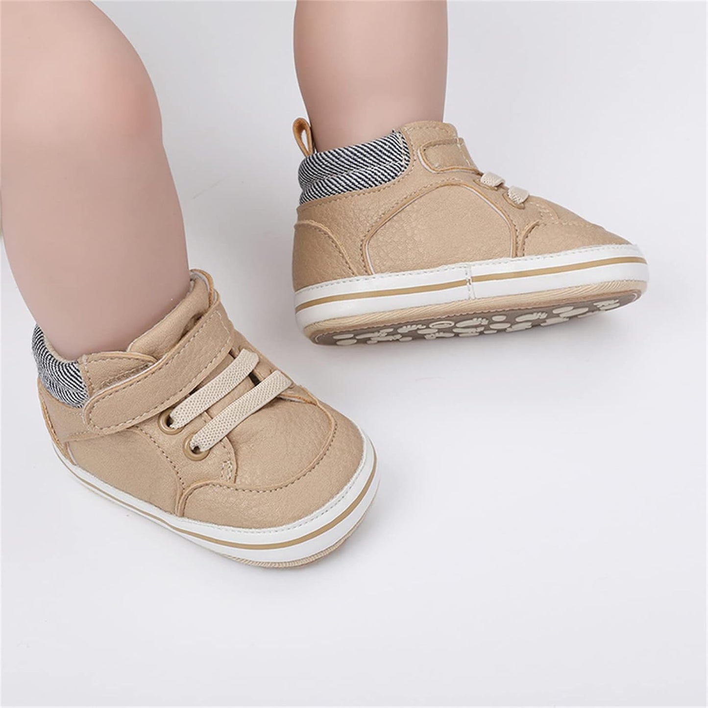 SOFMUO Baby Boys Girls High Top Ankle PU Leather Sneakers Soft Rubber Sole Infant Moccasins Newborn Oxford Loafers Anti-Slip Toddler Wedding Uniform Dress Shoes