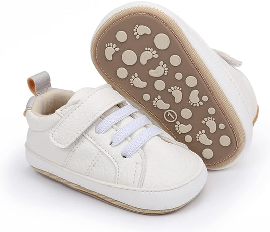 SOFMUO Baby Boys Girls High Top Ankle PU Leather Sneakers Soft Rubber Sole Infant Moccasins Newborn Oxford Loafers Anti-Slip Toddler Wedding Uniform Dress Shoes