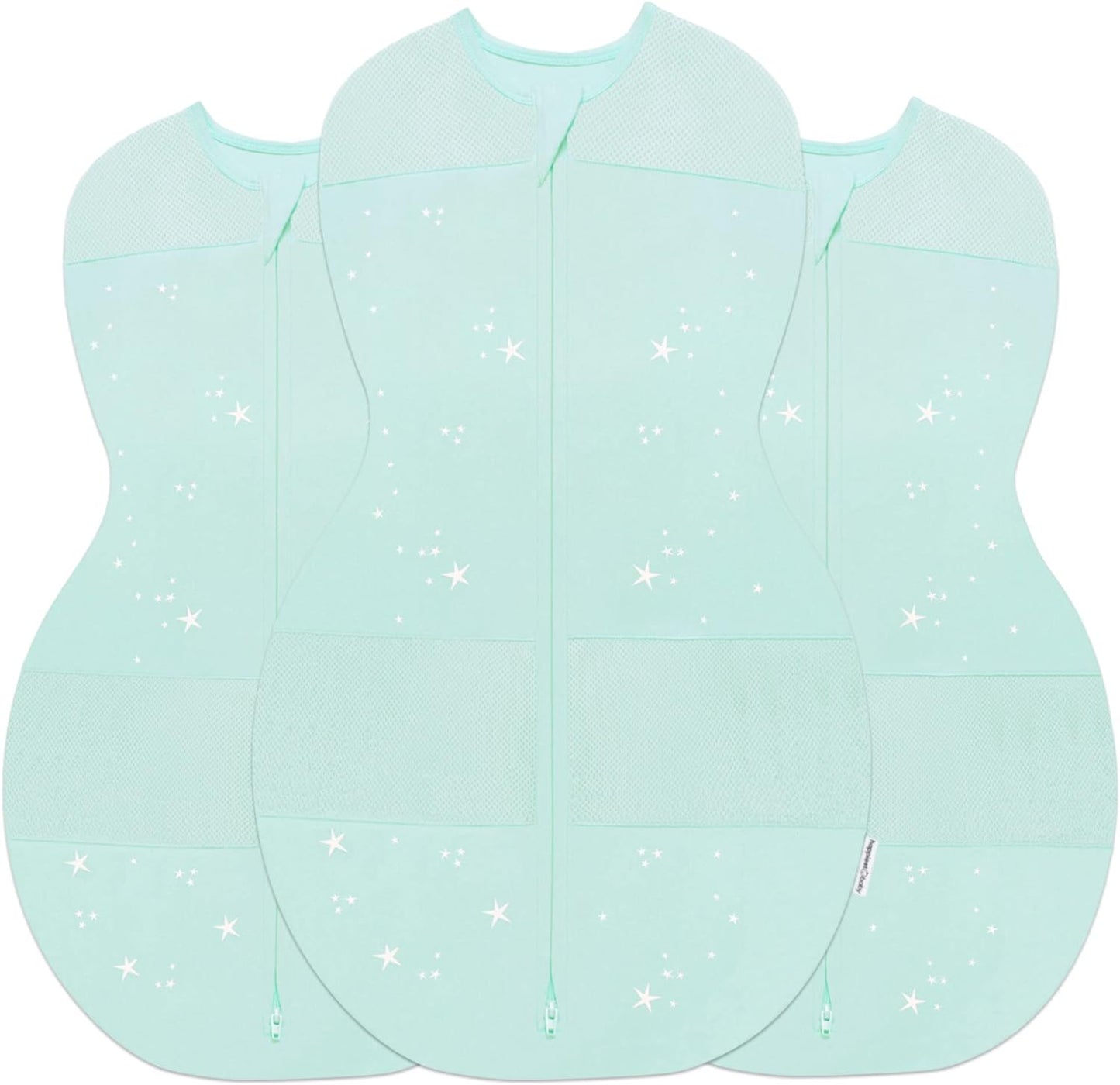 Happiest Baby Sleepea 5-Second Swaddle - 100% Organic Cotton Baby Swaddle Blanket - Doctor Designed Promotes Healthy Hip Development - 3-Pack Newborn Bundle (Teal Stars, 2 x Small, 1 x Medium)