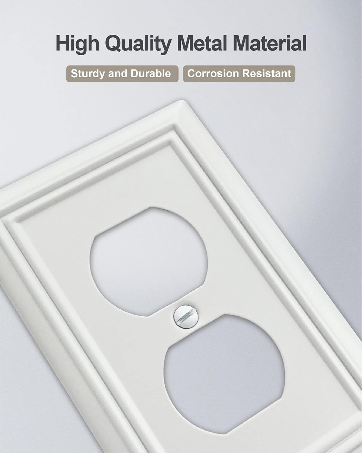 4-Pack Duplex Outlet Cover, Metal Wall Plate for Electrical Outlet, Light Switch, Decorative Off White Face Plate, 3.15 * 4.88, Midsize