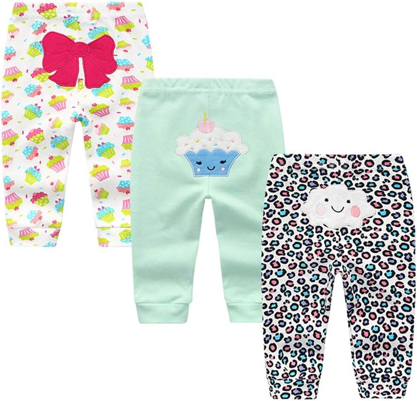 Unisex Newborn Baby Cotton 4-Pack Pants Embroidery Pringting Casual Leggings 0-24 Months for Boys and Girls