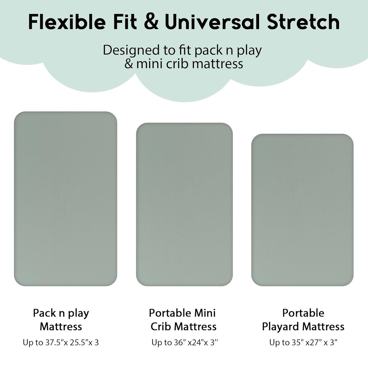 Yoofoss Pack and Play Sheets Fitted, Mini Crib Sheets 2-Pack for Pack N Play Mattress, Stretchy Playard Sheet, Soft and Breathable Green + Leaf