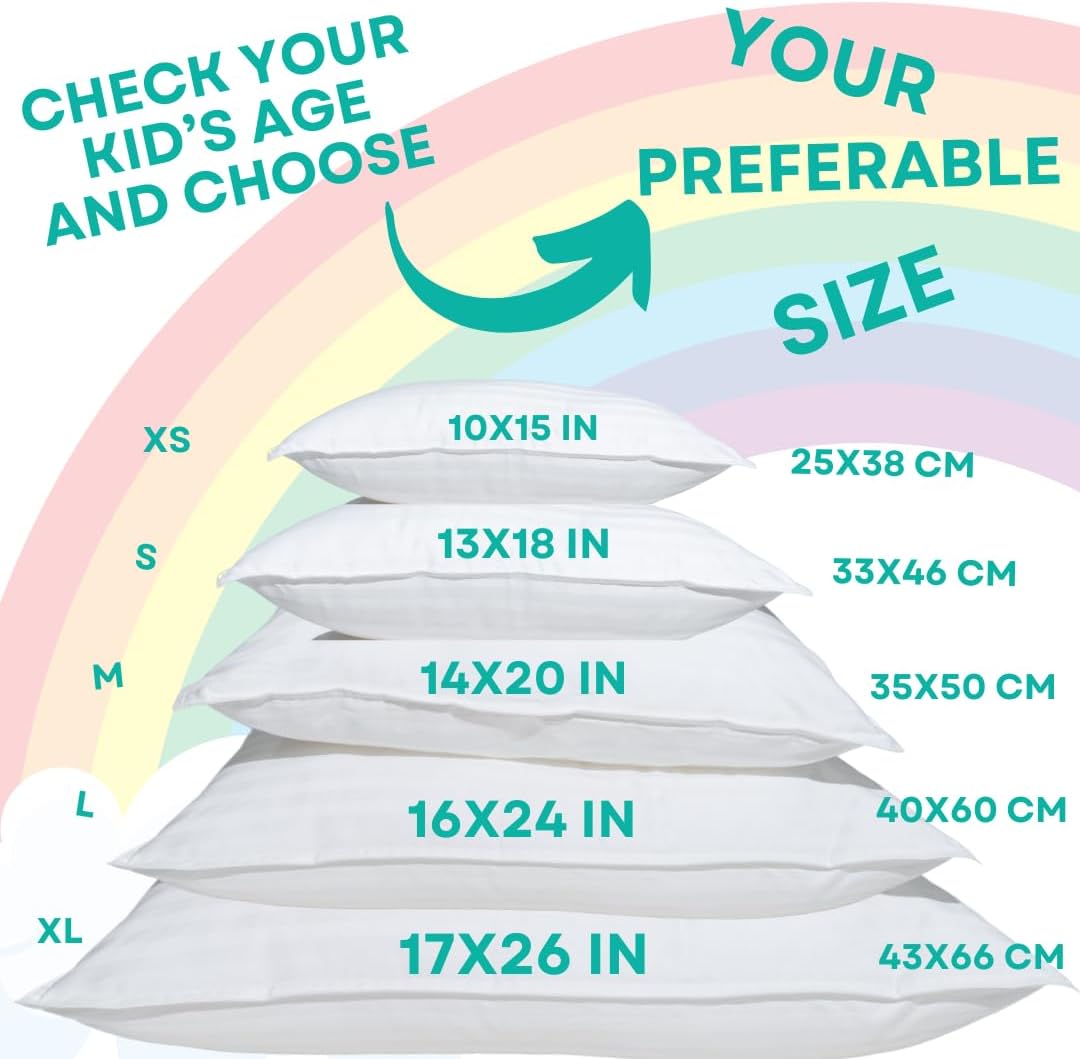 kinder Fluff Children Pillows (2-Pack) – 300T Soft Cotton & Down Alternative – Hypoallergenic, Machine Washable, Ideal for Kids Ages 12+, Bed & Travel Use – 17x26in (Blue)