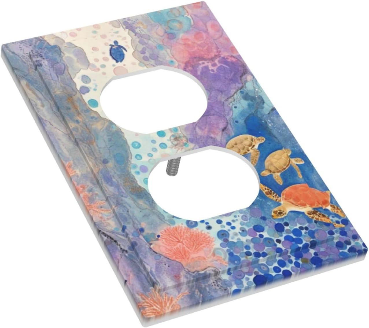 Turtle Coral Fish Watercolor Colorful Underwater World Outlet Covers 1 Gang Duplex Light Switch Cover Decorative Switch Plates Electrical Receptacle Faceplate Wall Plate for Kids Room Home Decor