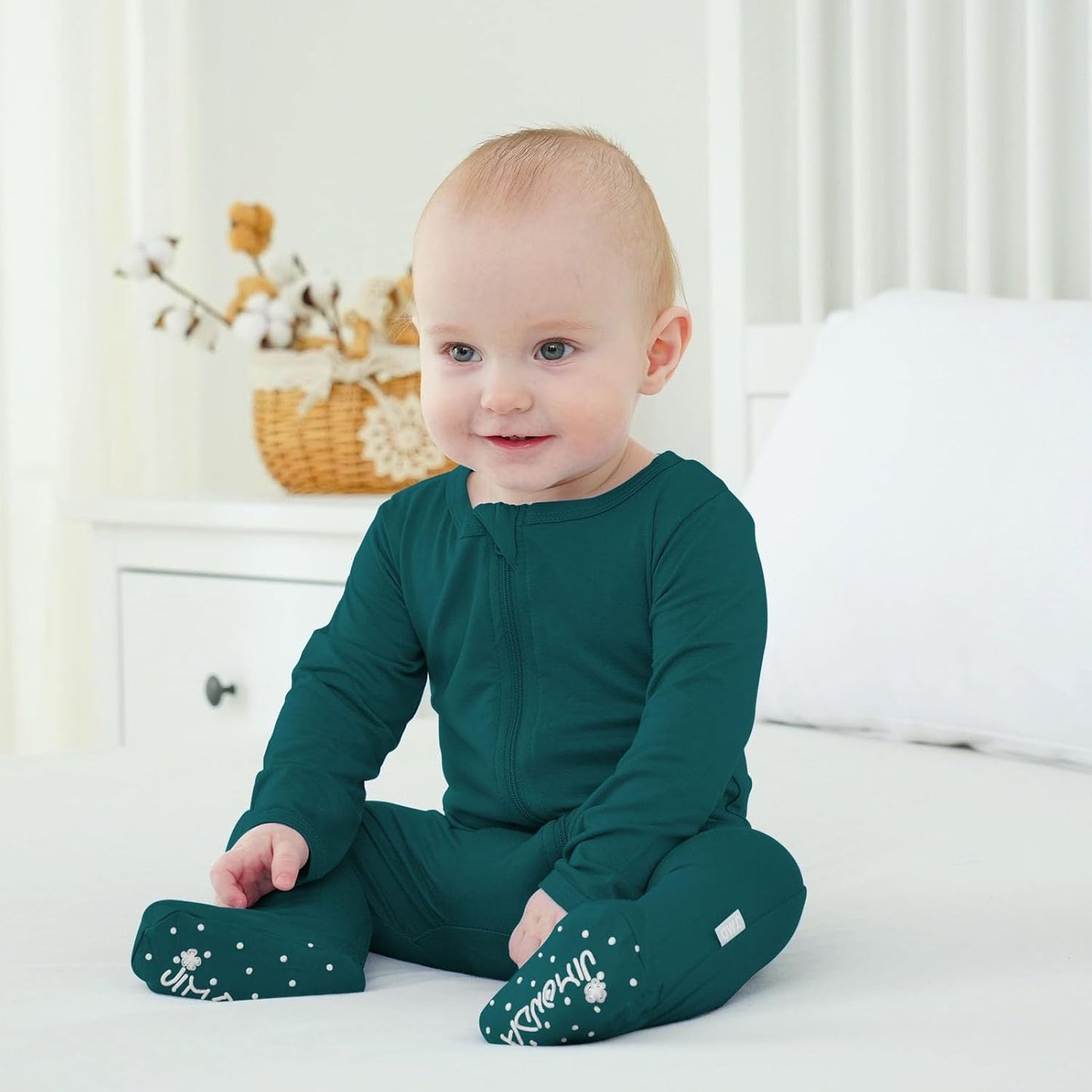 Baby Bamboo Rayon Romper Infant Footies Long Sleeve Double Zipper Outfits 2-Pack One-Piece Jumpsuits