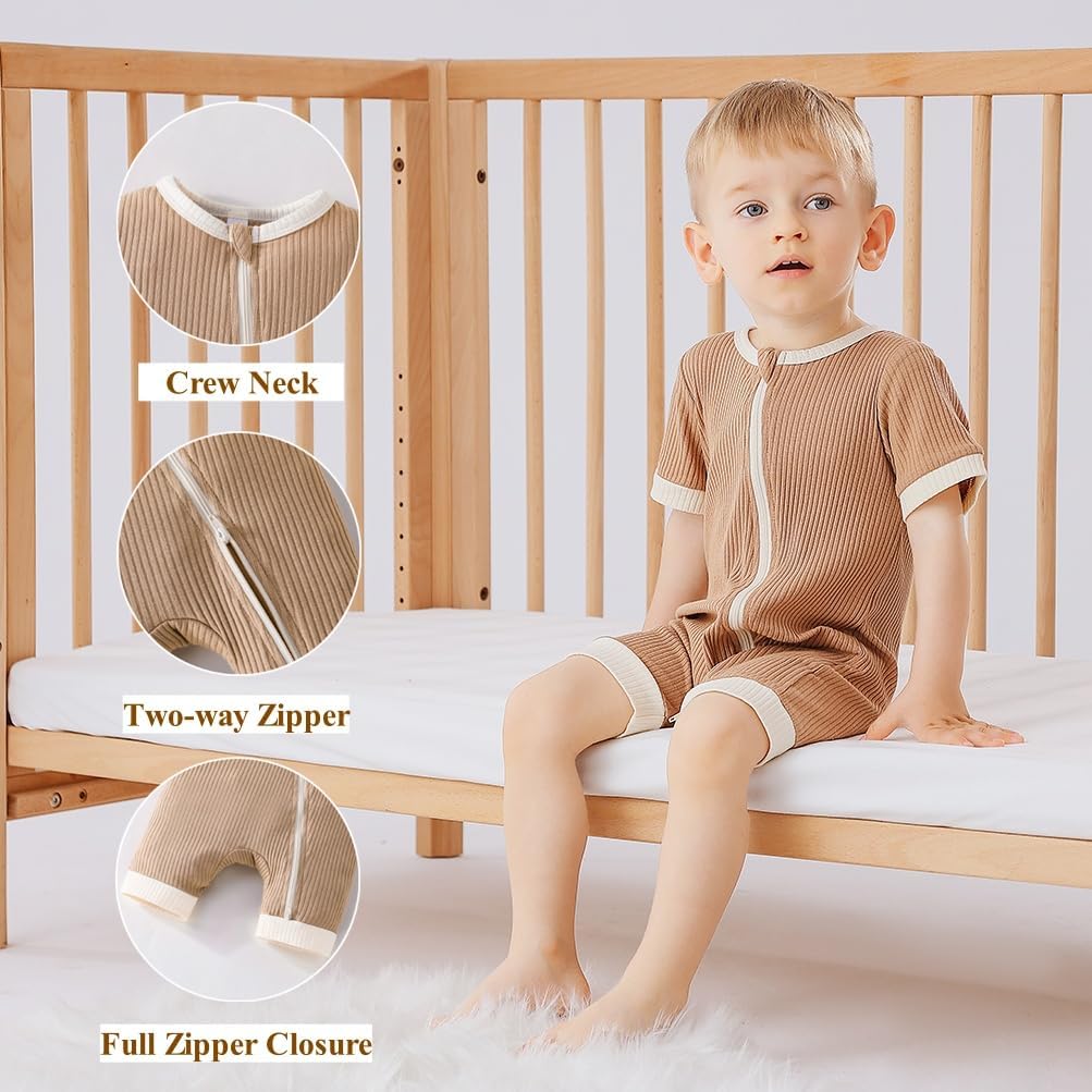 Bafeicao Unisex Baby Boy Girl 2 Pack Rompers Short Sleeve 2 Way Zipper One Piece Jumpsuits Clothes Sets