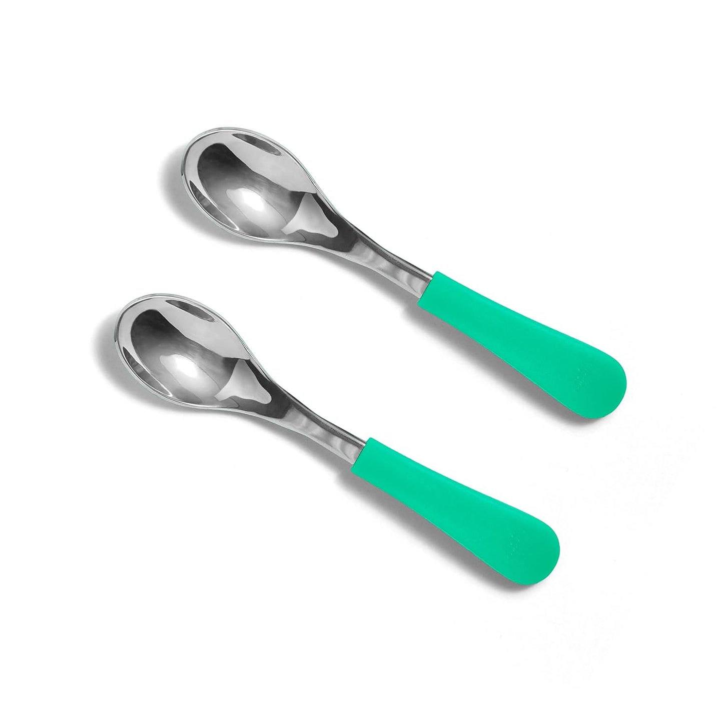 Avanchy Baby Spoons, Forks Stainless Steel and Silicone Set, Self Feeding Food Utensils, 4 Months Baby Led Weaning