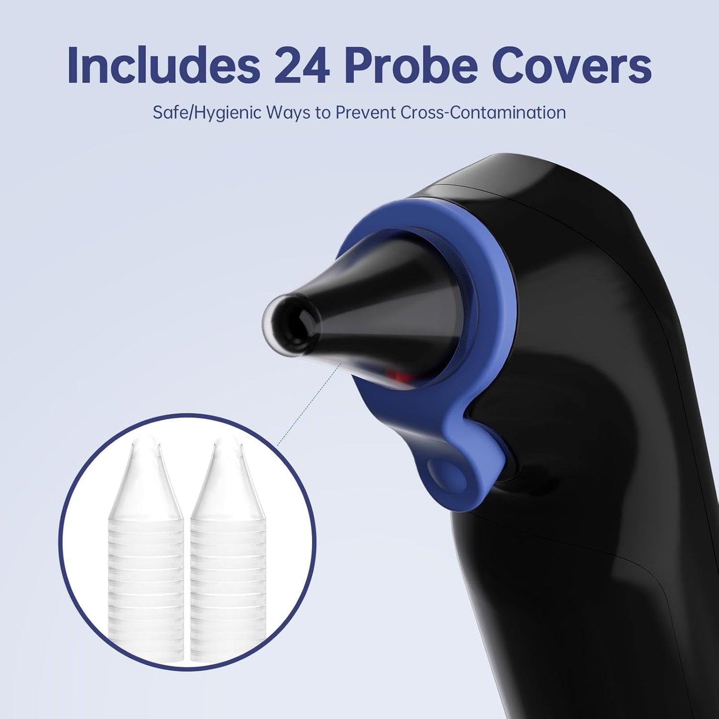 Ear Thermometer, Highly Accurate Ear Thermometer for Kids, Adults and Babies, 30 Memory Recall, 1s Result and 3-Color Fever Alert, with 24 Disposable Probe Covers, Blue