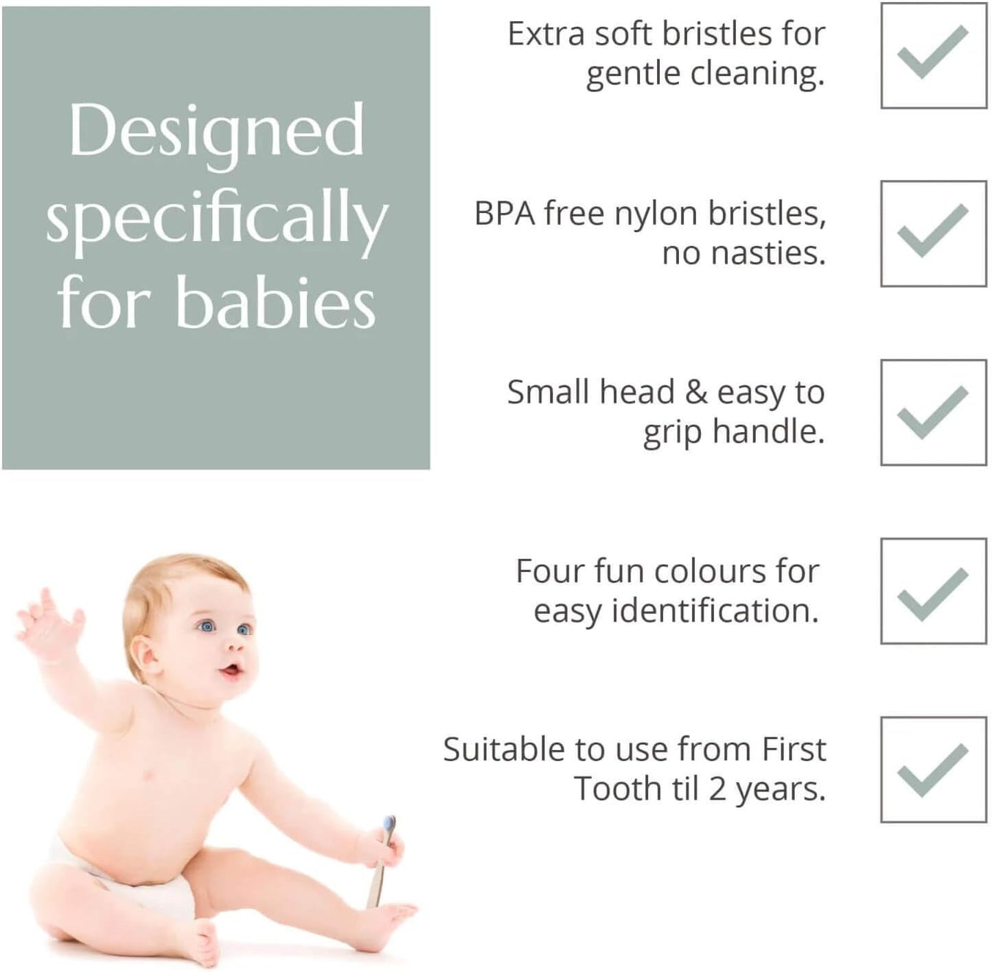 Wild & Stone Organic Baby Bamboo Toothbrushes | 4 Pack | Soft Bristles | 100% Compostable Handle | BPA Free | Vegan Baby Toothbrushes (Baby Blue)