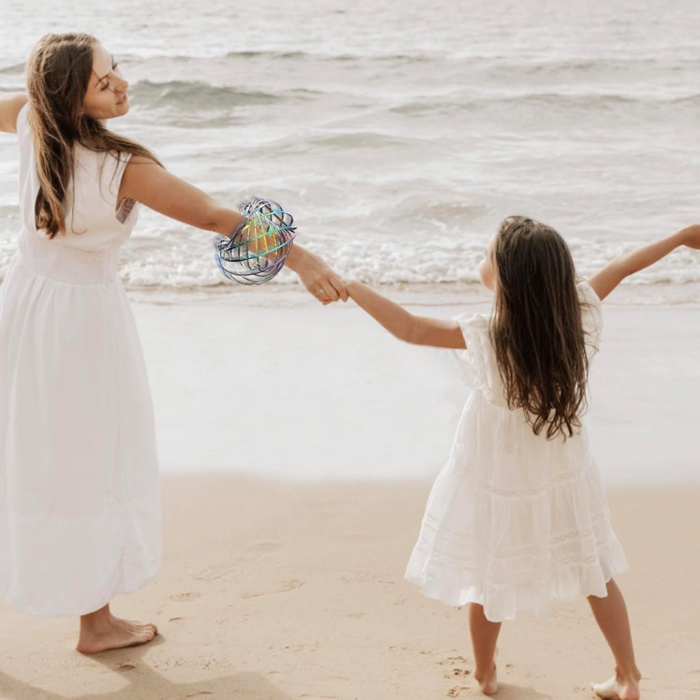 Jishi Flow Ring Magic Bracelet Fidget Arm Spinner Toy - Stainless Steel Metal Spiral Spinning Rings - Rainbow Iridescent