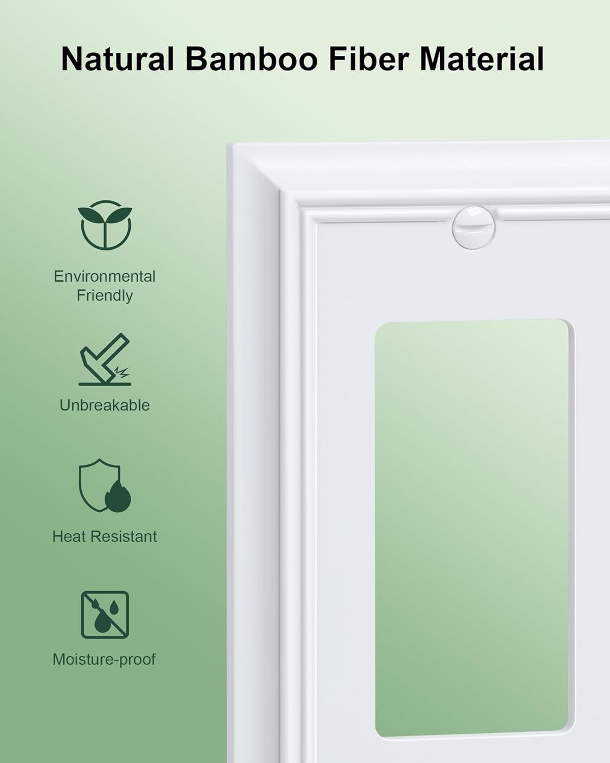 2-Pack Decorator Wall Plate Cover, Pure White Decorative Switch Plates and Outlet Covers, Durable Natural Bamboo Fiber Wall Plates for Electrical Outlets, Receptacle, GFCI Outlet, Dimmer Switch