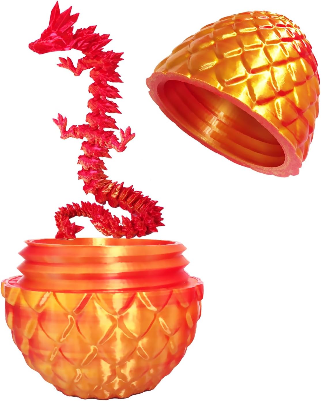 Dragon Egg ,Dragon Egg Fidget Surprise Toy with 3D Printed Dragon, Dragon Eggs with Dragon Inside Fidget Toy, 12" Dragon and Dragon Egg Toy Gifts for Autism and ADHD. (Laser Red)